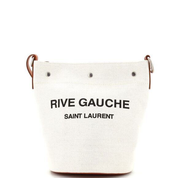 Saint Laurent Men Ivory Canvas Rive Gauche Bucket Bag